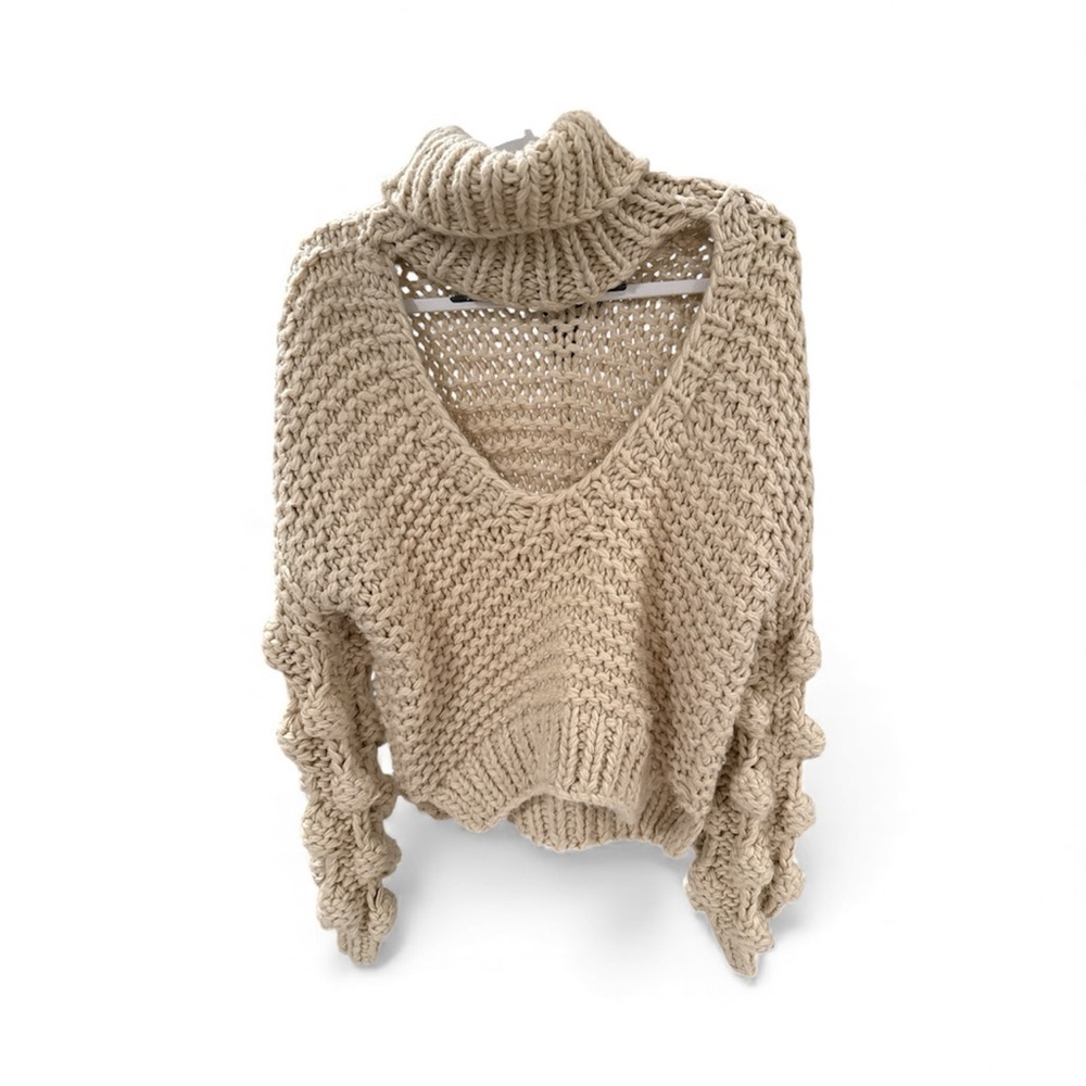 SAGE THE LABEL -chunky Knit Turtleneck backless Sweater - Tan - Picture 3 of 5